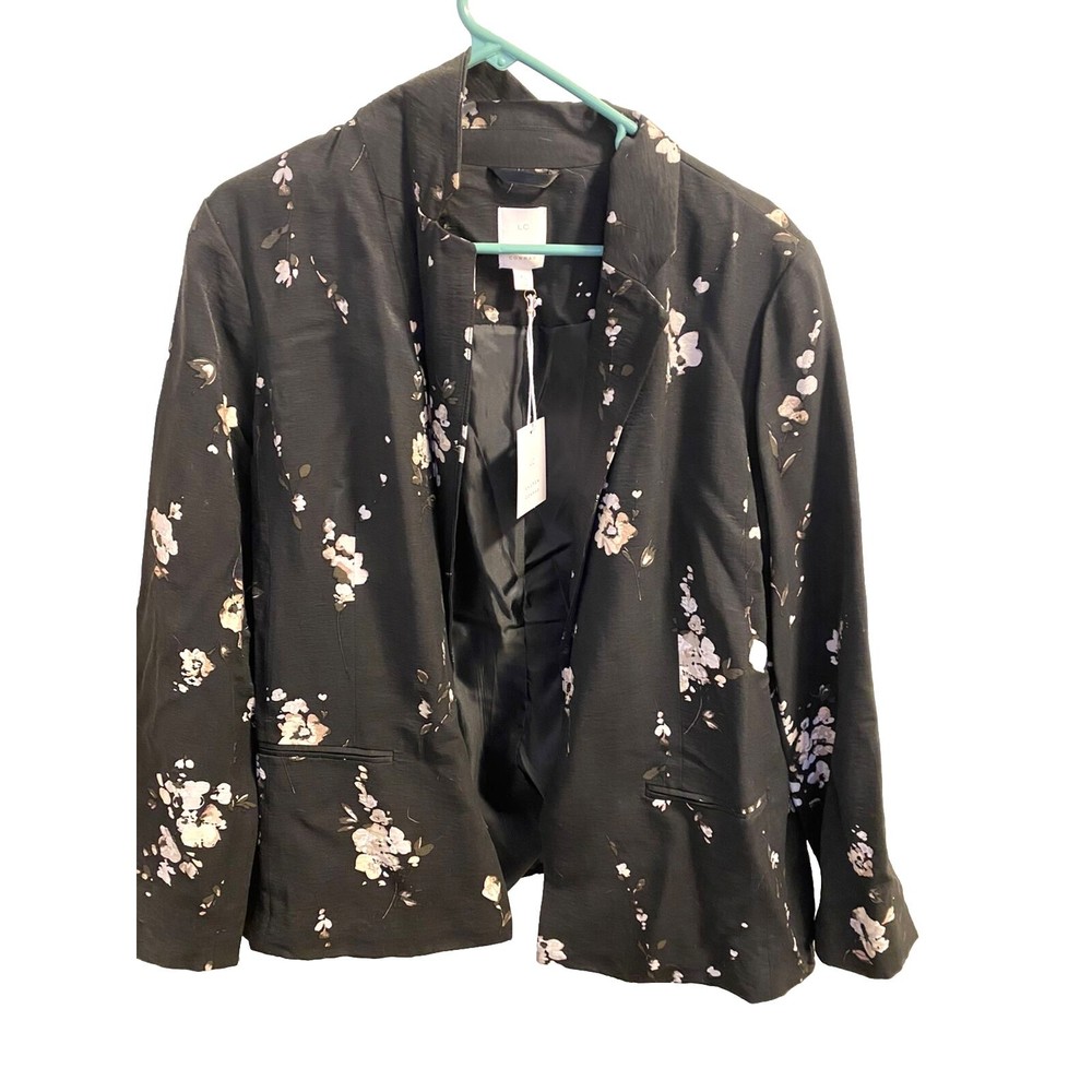 NWT LC Lauren Conrad XL Blazer Jacket Black Floral Lined X large Open Front